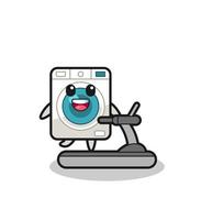 washing machine cartoon character walking on the treadmill vector