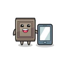 carpet illustration cartoon holding a smartphone vector