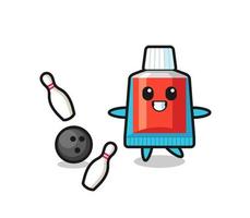 Character cartoon of toothpaste is playing bowling vector