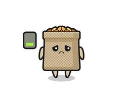 wheat sack mascot character doing a tired gesture vector