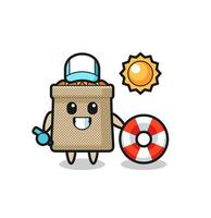 Cartoon mascot of wheat sack as a beach guard vector