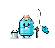 personaje mascota de una botella de agua de un galón como pescador vector