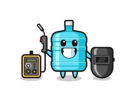 mascota de carácter de botella de agua de galón como soldador vector