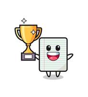 Cartoon Illustration of paper is happy holding up the golden trophy vector