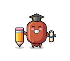sausage illustration cartoon is graduation with a giant pencil vector