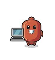 Mascot Illustration of sausage with a laptop vector