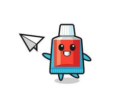 toothpaste cartoon character throwing paper airplane vector