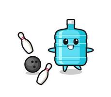 Character cartoon of gallon water bottle is playing bowling vector