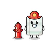 personaje de mascota de papel como bombero vector