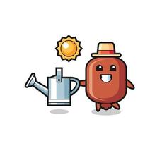 Cartoon character of sausage holding watering can vector