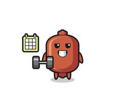 sausage mascot cartoon doing fitness with dumbbell vector