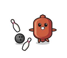 Character cartoon of sausage is playing bowling vector