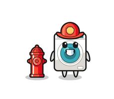 Mascot character of washing machine as a firefighter vector