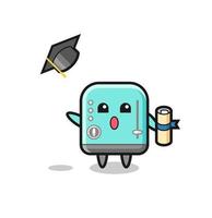 Illustration of toaster cartoon throwing the hat at graduation vector