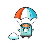 toaster mascot cartoon is skydiving with happy gesture vector