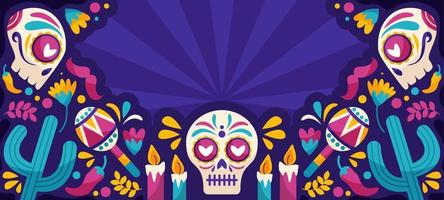 fondo del festival dia de muertos con calavera de azúcar vector