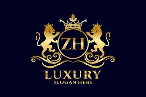 Initial ZH Letter Lion Royal Luxury Logo template in vector art for luxurious branding projects and other vector illustration.