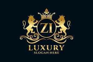 Initial ZI Letter Lion Royal Luxury Logo template in vector art for luxurious branding projects and other vector illustration.