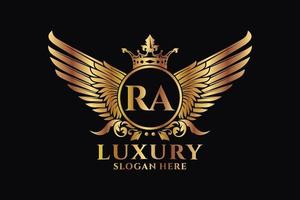 Luxury royal wing Letter RA crest Gold color Logo vector, Victory logo, crest logo, wing logo, vector logo template.