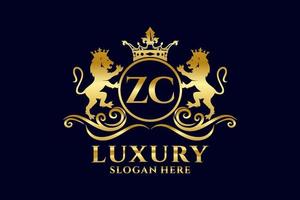 Initial ZC Letter Lion Royal Luxury Logo template in vector art for luxurious branding projects and other vector illustration.