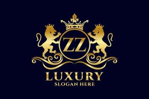 Initial ZZ Letter Lion Royal Luxury Logo template in vector art for luxurious branding projects and other vector illustration.