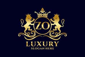 Initial ZO Letter Lion Royal Luxury Logo template in vector art for luxurious branding projects and other vector illustration.