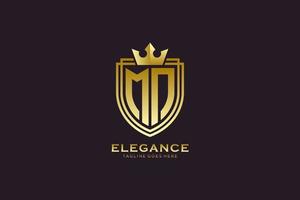 initial MN elegant luxury monogram logo or badge template with scrolls and royal crown - perfect for luxurious branding projects vector