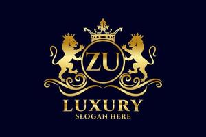 Initial ZU Letter Lion Royal Luxury Logo template in vector art for luxurious branding projects and other vector illustration.