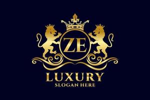 Initial ZE Letter Lion Royal Luxury Logo template in vector art for luxurious branding projects and other vector illustration.