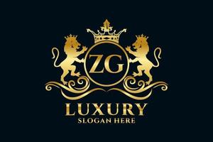 Initial ZG Letter Lion Royal Luxury Logo template in vector art for luxurious branding projects and other vector illustration.