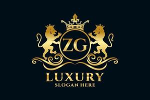 Initial ZG Letter Lion Royal Luxury Logo template in vector art for luxurious branding projects and other vector illustration.