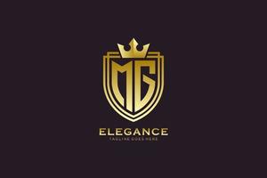 initial MG elegant luxury monogram logo or badge template with scrolls and royal crown - perfect for luxurious branding projects vector