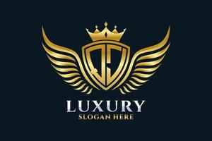 Luxury royal wing Letter QJ crest Gold color Logo vector, Victory logo, crest logo, wing logo, vector logo template.