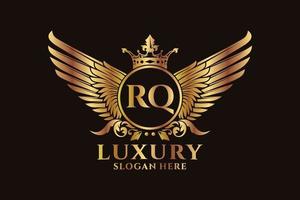 Luxury royal wing Letter RQ crest Gold color Logo vector, Victory logo, crest logo, wing logo, vector logo template.
