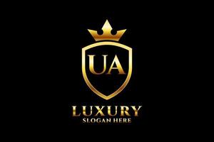 initial UA elegant luxury monogram logo or badge template with scrolls and royal crown - perfect for luxurious branding projects vector