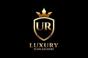 initial UR elegant luxury monogram logo or badge template with scrolls and royal crown - perfect for luxurious branding projects vector