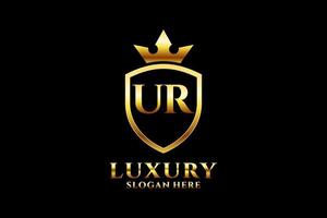 initial UR elegant luxury monogram logo or badge template with scrolls and royal crown - perfect for luxurious branding projects vector