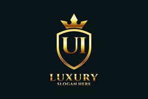 initial UI elegant luxury monogram logo or badge template with scrolls and royal crown - perfect for luxurious branding projects vector