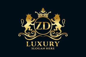 Initial ZD Letter Lion Royal Luxury Logo template in vector art for luxurious branding projects and other vector illustration.