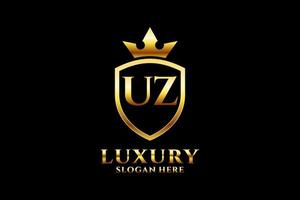 initial UZ elegant luxury monogram logo or badge template with scrolls and royal crown - perfect for luxurious branding projects vector