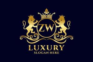 plantilla de logotipo de lujo real de león de letra zw inicial en arte vectorial para proyectos de marca de lujo y otras ilustraciones vectoriales. vector