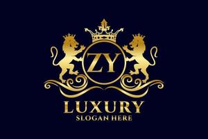 Initial ZY Letter Lion Royal Luxury Logo template in vector art for luxurious branding projects and other vector illustration.