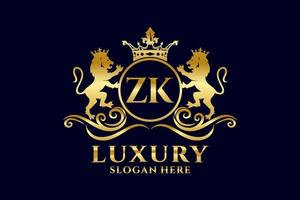 Initial ZK Letter Lion Royal Luxury Logo template in vector art for luxurious branding projects and other vector illustration.