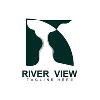 River Logo Design, River Creek Vector, Riverside Illustration With A Combination Of Mountains And Nature, Product Brand vector