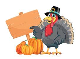 Happy Thanksgiving. Funny cartoon turkey bird vector