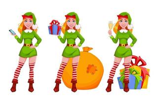 Christmas lady elf cartoon character vector