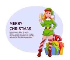 Christmas lady elf cartoon character vector