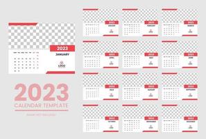 2023 Calendar year vector illustration. The week starts on Sunday. Annual calendar 2023 template. Calendar design