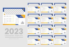 2023 Calendar year vector illustration. The week starts on Sunday. Annual calendar 2023 template. Calendar design