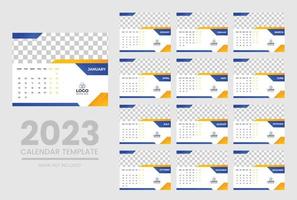 2023 Calendar year vector illustration. The week starts on Sunday. Annual calendar 2023 template. Calendar design